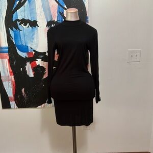 Black bodycon, mock turtleneck, mini dress